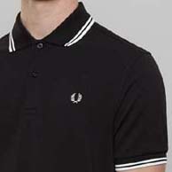 Fred Perry Classic Fit Twin Tipped Polo Shirt- BLACK/PORCELAIN