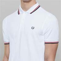Fred Perry Slim Fit Polo Shirt- WHITE/BRIGHT RED/NAVY