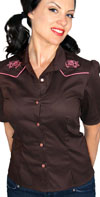 Rosey Western Girls Button Up Rockabilly Top by Steady - SALE