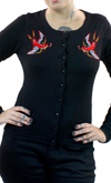 Tipsy Birds on a Black Cardigan by Sourpuss - SALE