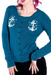 Anchors on a Blue Cardigan by Sourpuss - SALE