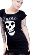 Misfits- Skull & Logo on a black girls fitted tunic shirt by Sourpuss - SALE sz XL only