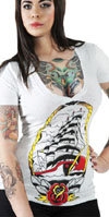 Clipper Ship on a Vintage White Girls V-Neck shirt by Sourpuss - SALE