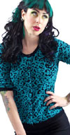 Crash Leopard (BLUE) Cardigan by Sourpuss - SALE sz S & M only