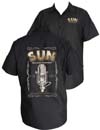 Sun Records- Color Logo on front, Microphone on back on a black short sleeve work shirt by Steady Clothing