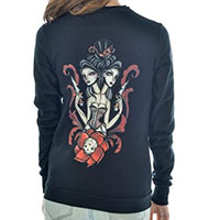 Two Faced on a Black Girls Cardigan by Low Brow Art Company