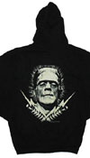 Universal Monsters- Frankenstein & Bolts Glow in the Dark black zip up hooded sweatshirt - SALE