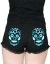 Blue Sugar Skull Lace Hot Shorts by Too Fast Clothing - SALE sz L & XL only