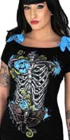 Annabel Bow Girls Top by Too Fast Clothing- Blue Lace Ribcage & Roses - SALE