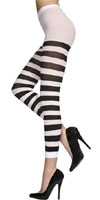 Opaque Black & White Stripes Footless Tights