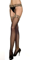 Black Spandex Fishnets With Leopard Fringe & Garter Belt