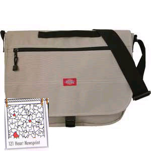 Show product details for Basic Messenger Bag by Dickies In HEART NEWSPRINT (style#614) (Sale price!)