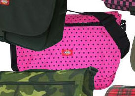 Show product details for Basic Messenger Bag by Dickies In MEGA MAGENTA WITH BLACK DOTS (style#614) (Sale price!)