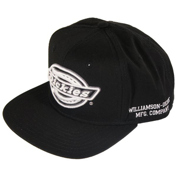 Dickies- Logo on a BLACK flat brim snap back hat 