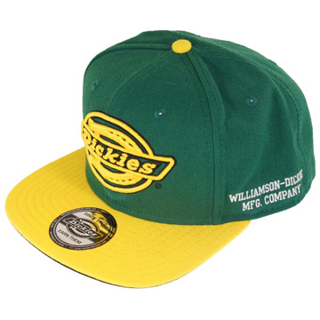 Dickies- Logo on a GREEN/YELLOW flat brim snap back hat 