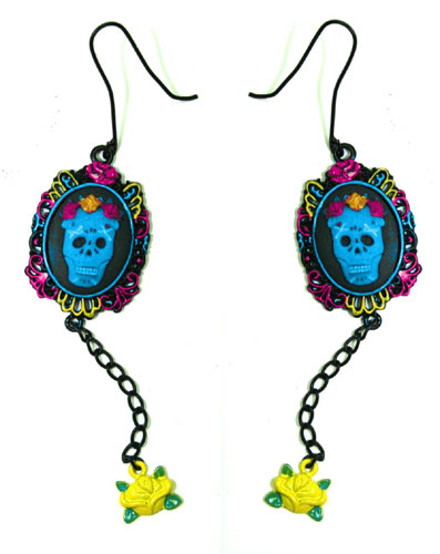 Sugar Skull Cameo Earrings by Too Fast Clothing - SALE