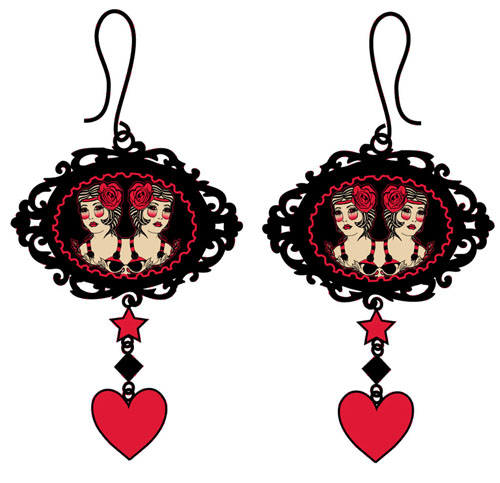 Siamese Cameo Earrings by Too Fast Clothing - SALE