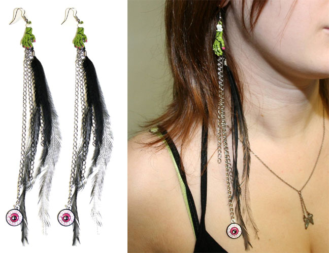 Feather Earrings by Too Fast Clothing- Zombie Hand - SALE