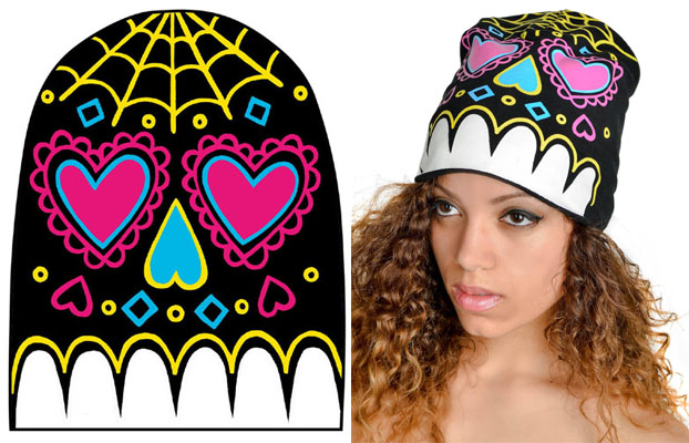Sugar Skull Slouch Knit Beanie by Too Fast Clothing - SALE