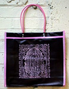 Show product details for Vinyl Market Bag by A Mano Trading-  Guadelupe on Dark Cherry (Sale price!)
