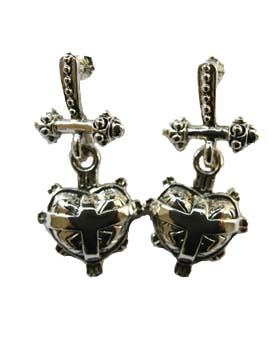 Heart With Cross Earrings (Sterling Silver Plate) by A Mano Trading Co