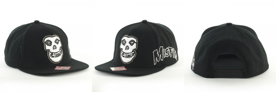 Misfits- Skull & Logo on a Black Snap Back Baseball Hat