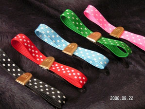 Show product details for Tiny Tomstone Barrettes On Colored Ribbon by Be Bop Hair Wear (Sale price!)