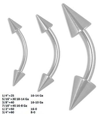 Surgical Grade Stainless Steel Curved Barbell With Cone Studs