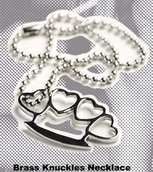 Show product details for Brass Knuckles Hearts Necklace by Switchblade Stiletto 