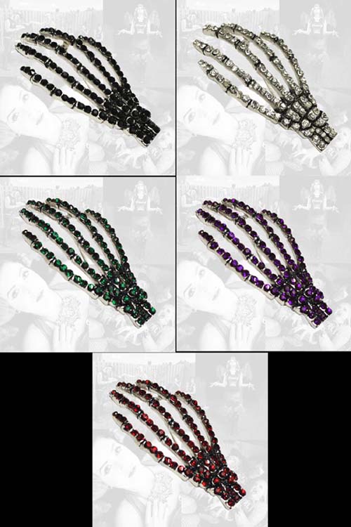Show product details for Diamonte Gorture Skeleton Hand Brooch by Kreepsville 666