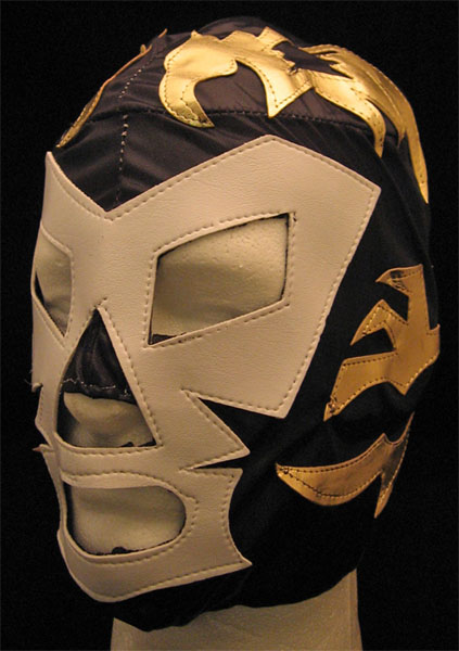 Lucha Libre Wrestling Mask- Dr Wagner Cloth Mask With Zipper (Black/Gold/White)
