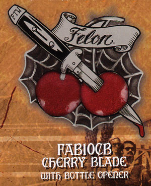 Show product details for Cherry Blade belt buckle with bottle opener by Felon Clothing (bb422)