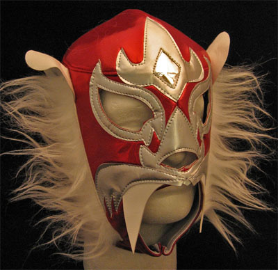 Lucha Libre Wrestling Mask- Felino (Red/Silver)
