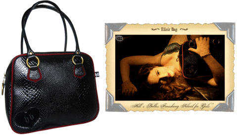Show product details for Elixer Shoulder Bag by Hell's Belles (Black Faux Snakeskin)