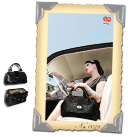 Show product details for House Call Bag by Hell's Belles- Black Crocodile PVC