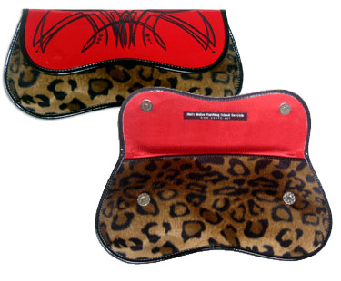 Show product details for Leopard & Red Pinstripe Clutch by Hell's Belles