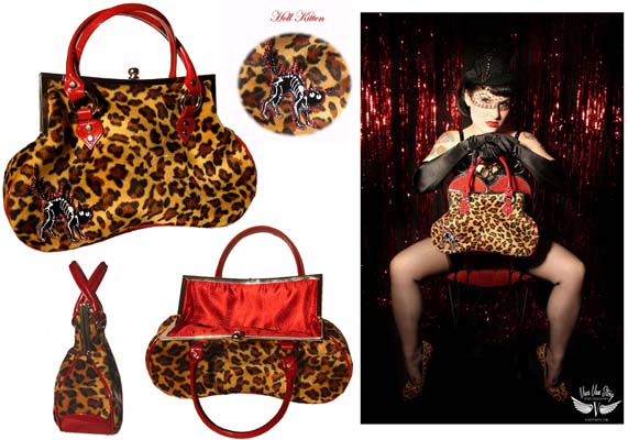 Hell Kitten Leopard Velveteen & Red Laquer Bag by Hell's Belles