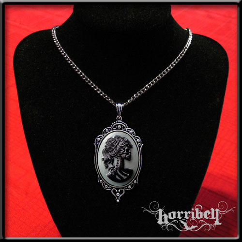 Day Of The Dead Grey Goddess Necklace by Horribell