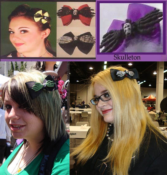 Show product details for Skulleton Bows hair clips by Hairy Scary
