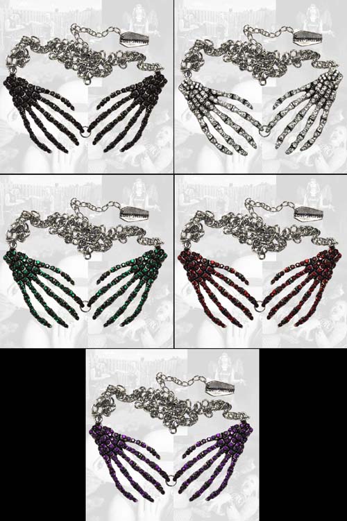 Show product details for Diamonte Gorture Skeleton Hand Necklace by Kreepsville 666