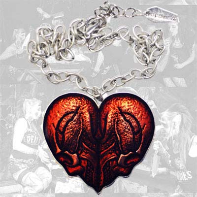 Show product details for Red Heart Skulls Necklace by Kreepsville 666
