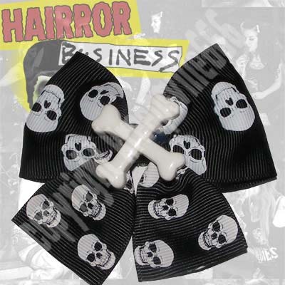 Show product details for Crossbones With Black Skulls Hair Bow by Kreepsville 666