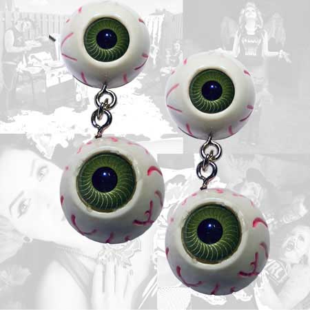 Green Eyeball Earrings by Kreepsville 666