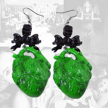 Green Heart Earrings by Kreepsville 666