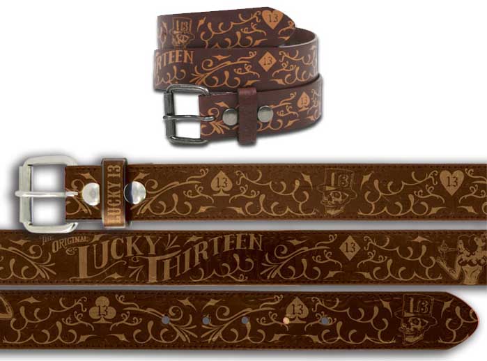Bad Mojo embossed belt by Lucky 13 in BROWN - SALE