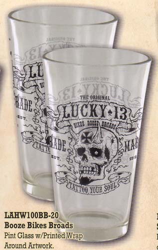 Booze Bikes Broads Single Pint Glass by Lucky 13 - SALE