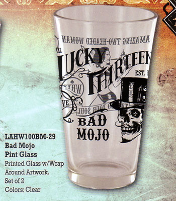 Show product details for Bad Mojo Pint Glass Set by Lucky 13