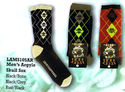 Show product details for Argyle Skull guys Sox by Lucky 13