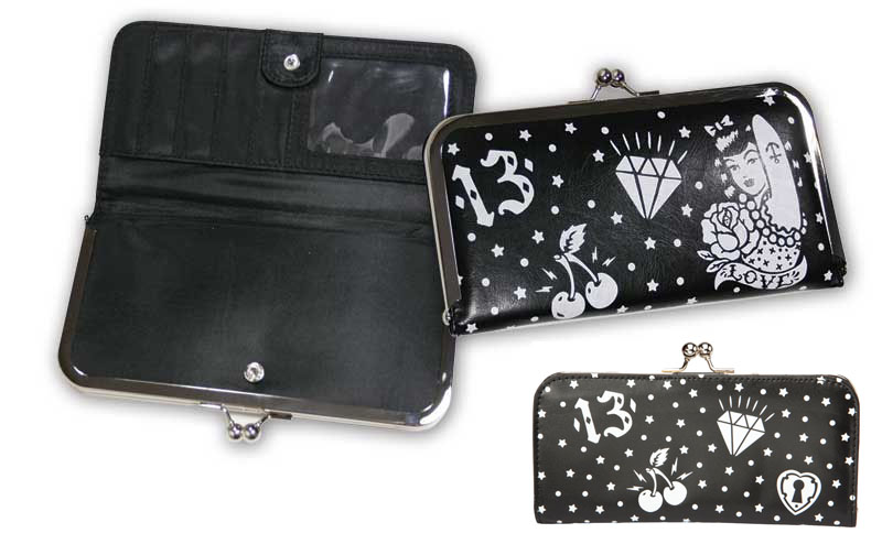 Tattoo Print Hinge Wallet/Clutch by Lucky 13