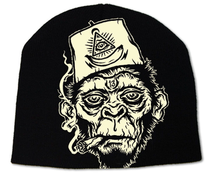 Smoking Chimp Printed Beanie by Lucky 13